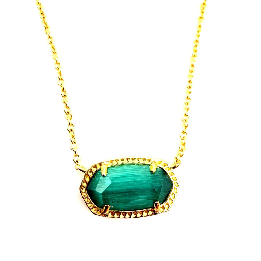 Kendra Scott Elisa Pendant Necklace Emerald Color Glass Gold Tone 15" + 2" NWOT